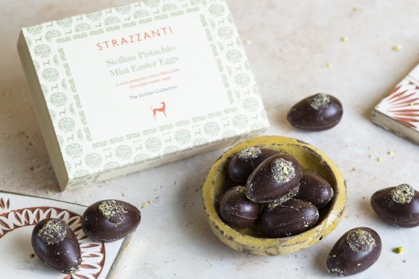 Dark chocolate mini easter eggs filled with pistachio cream & presented in gift box